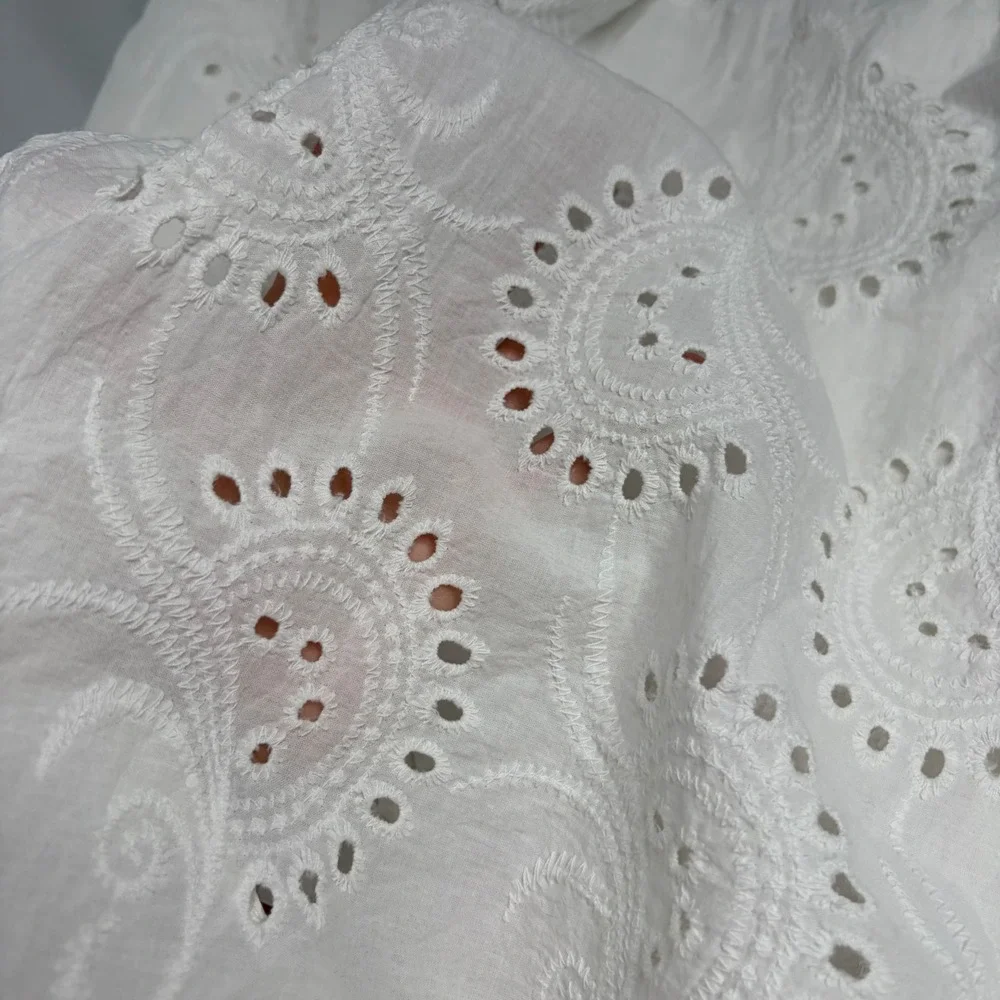 Luisa Perla Italy White Cotton Eyelet Lace Maxi Duster Coverup Tie Front One Sz